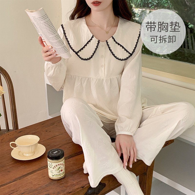 Vapetix M-XXL 【Qiao Mengran】Cloud Cotton Bandeau Bralette Sleepwear Set for Women - Spring and Autumn Sweet Long-