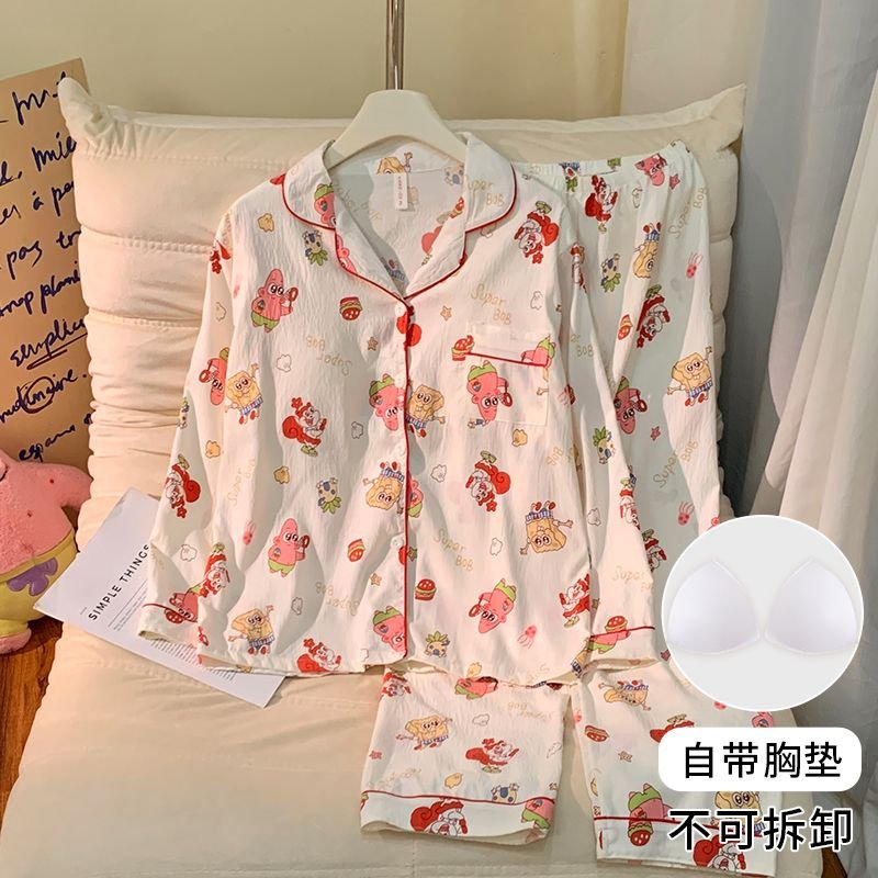 Vapetix M-XXL Women's New Fall Pajama Set with Bralette Knit Cloud Cotton Cardigan Sweet Long Sleeve Home Wear Su