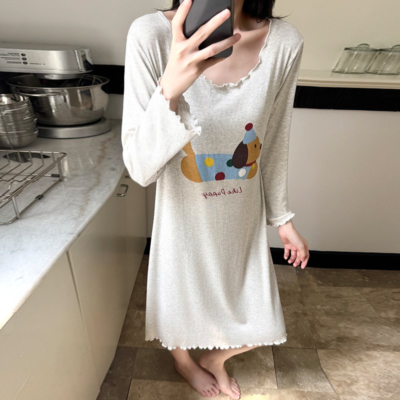 Vapetix M-XXL Xinbao (Autumn 80) Fall Medium-Length Loose Women's Cute Sweet Cartoon Ribbed Groove Cotton Homecom – Bild 5