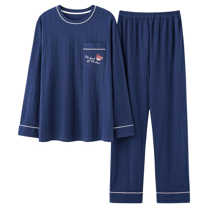 Vapetix L-4XL Autumn New Cotton-Like Men's Drawstring Crew Neck Pullover Long-Sleeve Long Pants Pajama Set for Me