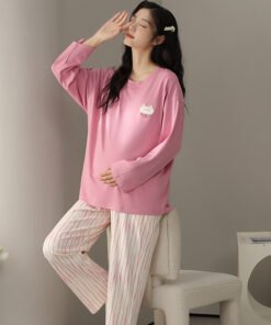 Vapetix M-XXL  New Autumn 100% Cotton maternity long-sleeved, long-leg, sleeveless top-down pajamas set with nursi