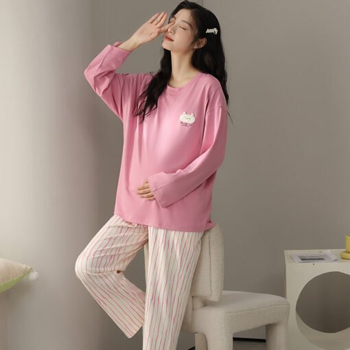 Vapetix M-XXL  New Autumn 100% Cotton maternity long-sleeved, long-leg, sleeveless top-down pajamas set with nursi
