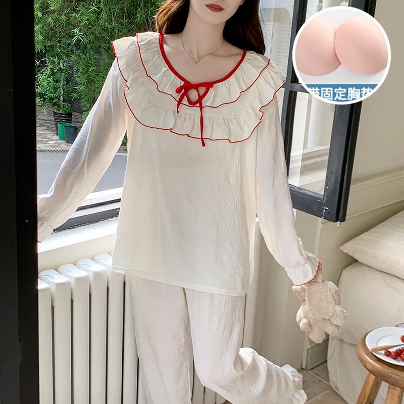 Vapetix M-XXL Women's Autumn New Knit Cloud Cotton Ribbed Braided Cup Sweet Princess Style Long Sleeve Set