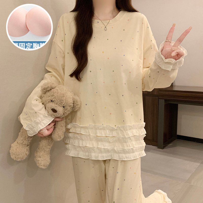 Vapetix M-XXL Women's 2025 Autumn Cotton-Poly Blend Pullover Top with Collar and Long Pants Sleepwear Set (180g, – Bild 2