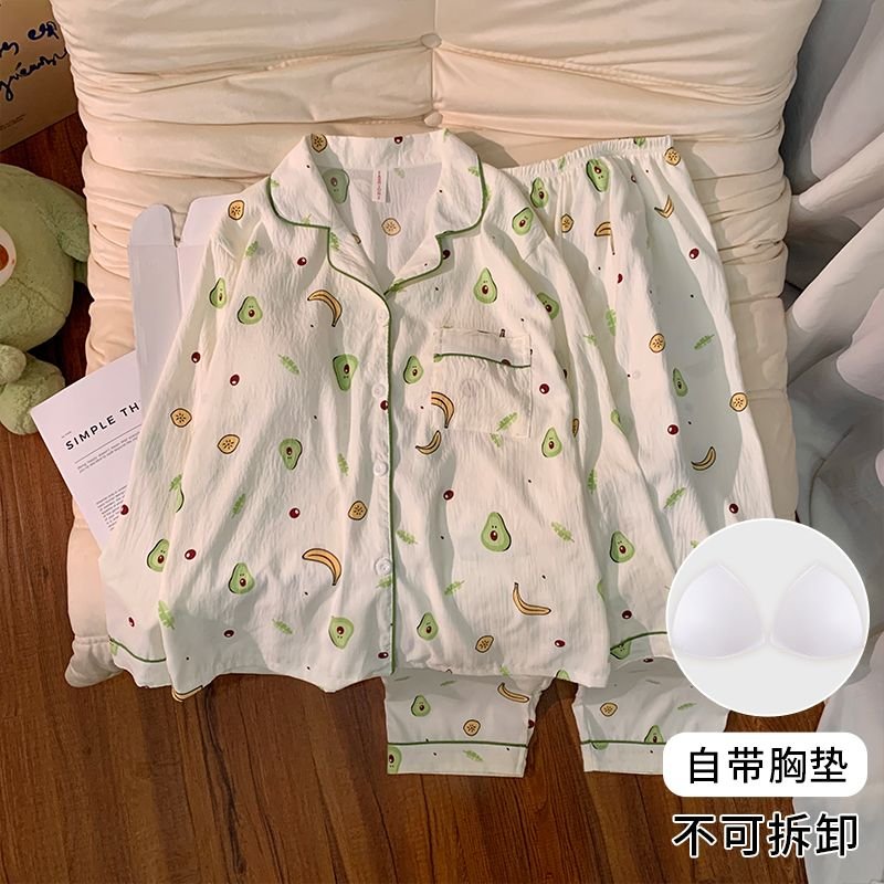 Vapetix M-XXL Women's New Fall Pajama Set with Chest Pad Knit Cloud Cotton Cardigan Sweet Long Sleeve Homecoming – Bild 5