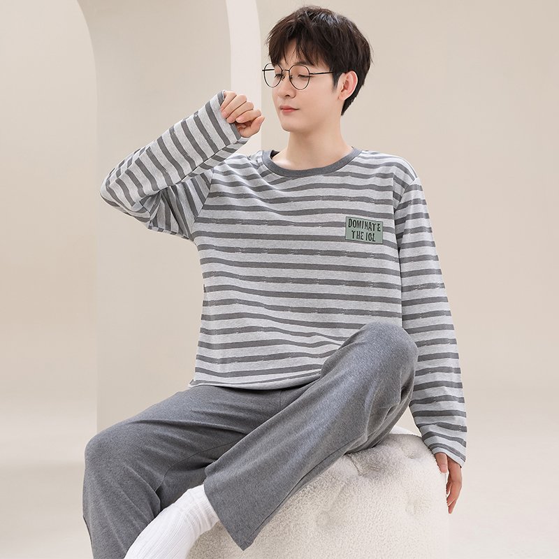 Vapetix L-XXXL Men's Spring and Autumn Pajamas 2025 New Pure Cotton Long-Sleeved Long Pants Autumn Plus Size Men's – Bild 5