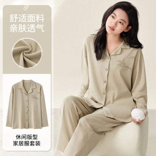 Vapetix M-XXL  New Autumn 5050 Modal Women's Collarless Open Top Long Sleeve Long Pants Pajama Set for Women Homec – Bild 5
