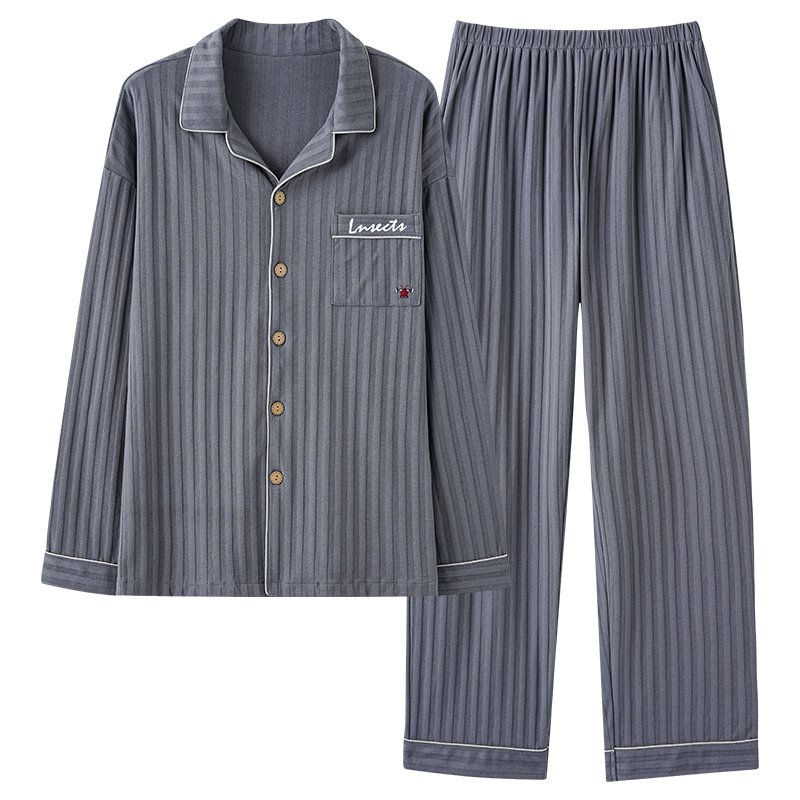 Vapetix L-XXXL Autumn New Cotton-Like Men's Long-Sleeve Open-Neck Pullover and Long Pants Pajama Set for Men, Wear