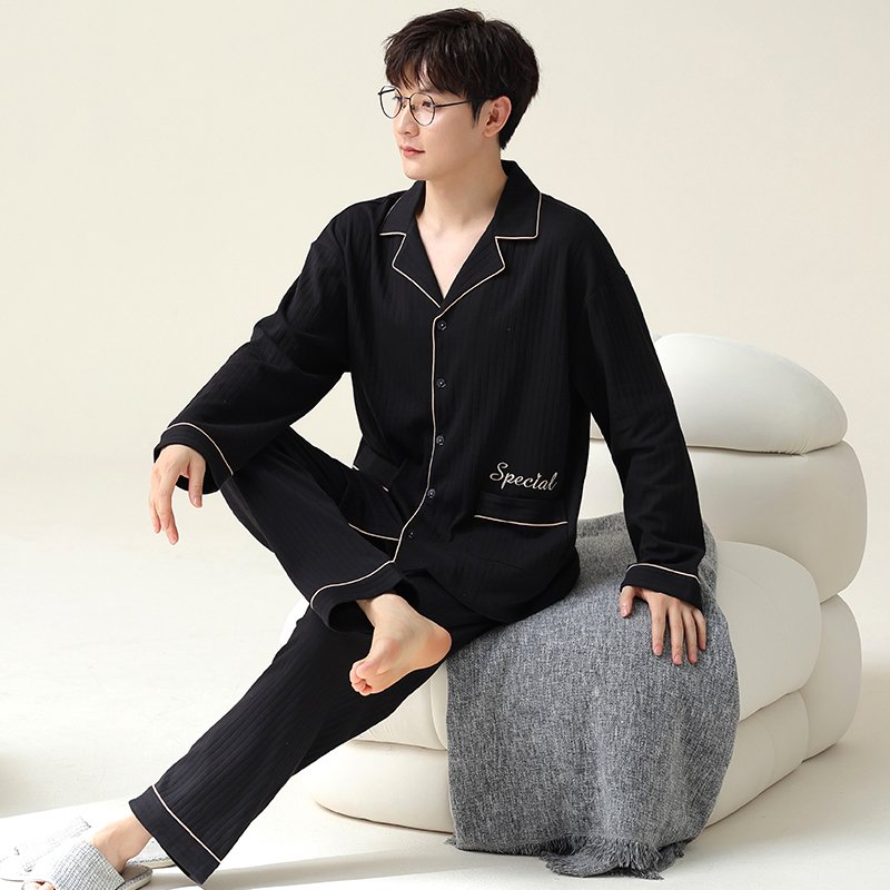 Vapetix L-4XL Autumn New Cotton-Like Men's Wide Stripe Stand Collar Open-Front Sweater Long-Sleeve Long Pants Paj - 图片 5