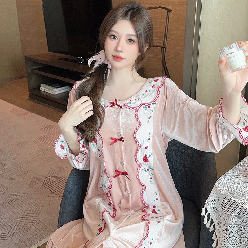 Vapetix M-XL Andxin Batch 1 Winter Home Lady Long-Sleeve Pajama Set Creative Button Style Sweet Court Style Velv