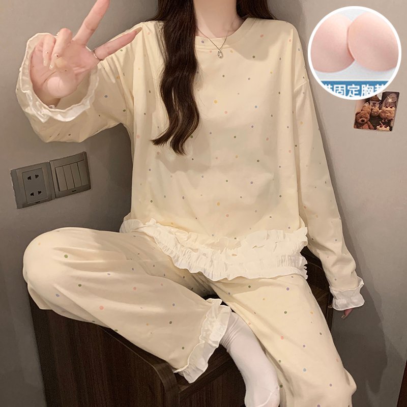 Vapetix M-XXL Women's 2025 Autumn Cotton-Poly Blend Pullover Top with Collar and Long Pants Sleepwear Set (180g, – Bild 3