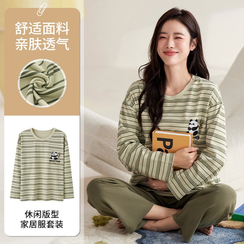 Vapetix M-XXL Autumn New Cotton-Like Women's Crew Neck Pullover Long-Sleeve Long Pants Pajama Set for Women Casua – Bild 5