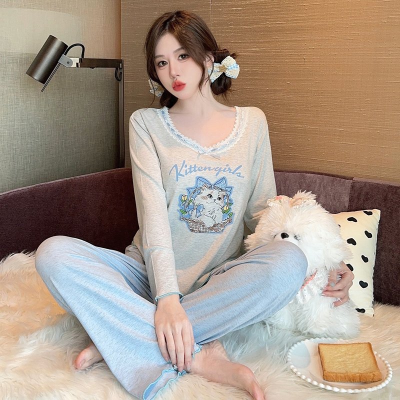 Vapetix M-XL 【With Unremovable Chest Pads】Spring and Autumn Long-Sleeve Women's Modal Cat Sweet Homecoming Suit – Bild 2