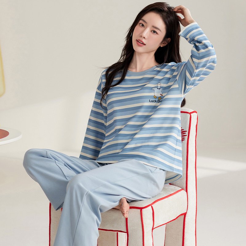 Vapetix M-XXL Autumn New Cotton-Like Women's Crew Neck Sweatshirt and Long Pants Pajama Set for Women Casual Home