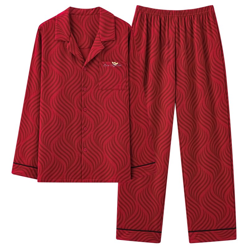 Vapetix M-XXXL New Autumn Cotton-Like Wedding Celebration Crew Neck Hooded Long-Sleeve Long Pants Pajamas for Men