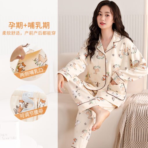 Vapetix M-XXXL  Autumn New 100% Cotton Ladies' Collarless Open Top Long Sleeve Long Pants Nightgown Set for Postpar – Bild 5