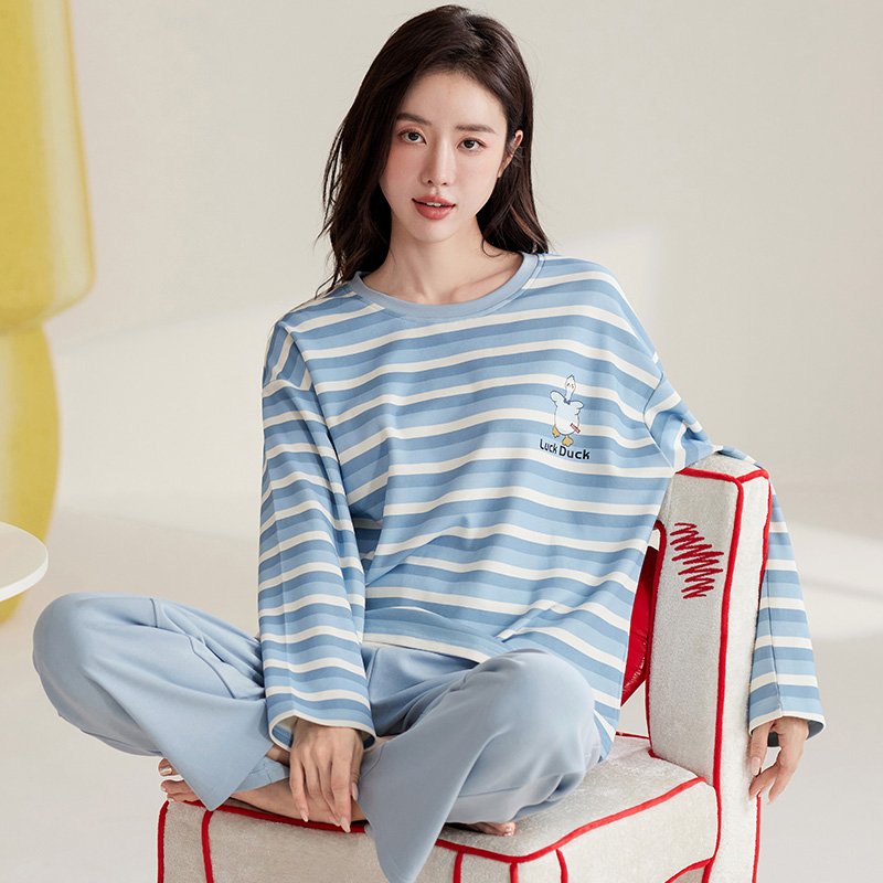 Vapetix M-XXL Autumn New Cotton-Like Women's Crew Neck Sweatshirt and Long Pants Pajama Set for Women Casual Home - 图片 2