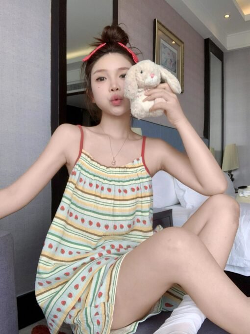 Vapetix M-XXL  Official image Cloud cotton with bra cups Ins-style summer new strawberry striped tank shorts sweet – Bild 2