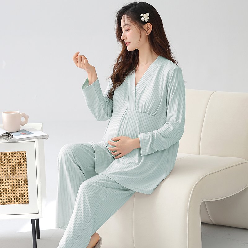 Vapetix M-XXL Women's Spring and Autumn New Long Sleeve Pajamas with Modal Blouse with Pads for Pregnant Women Po
