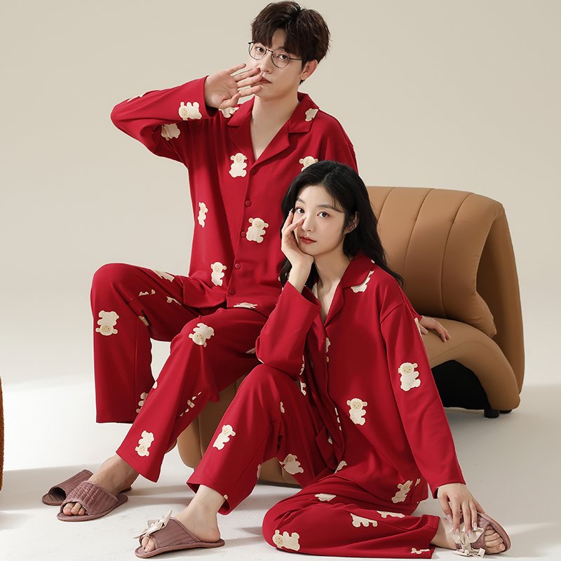 Vapetix M-XXXL Autumn New Cotton-Like Wedding Celebration Round Neck Pullover Long-Sleeve Long Pants Pajamas for M
