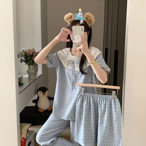 Vapetix M-XXL  Live-streaming influencer cloud cotton short-sleeved shorts long pants three-piece set large lapel