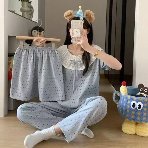 Vapetix M-XXL  Live-streaming influencer cloud cotton short-sleeved shorts long pants three-piece set large lapel – Bild 5