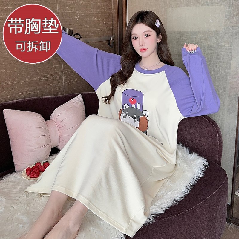 Vapetix M-5XL Double-Sided Fleece Nightgown for Women, Sweet Spring and Autumn Season, with Built-in Bra Cup, Lon – Bild 2