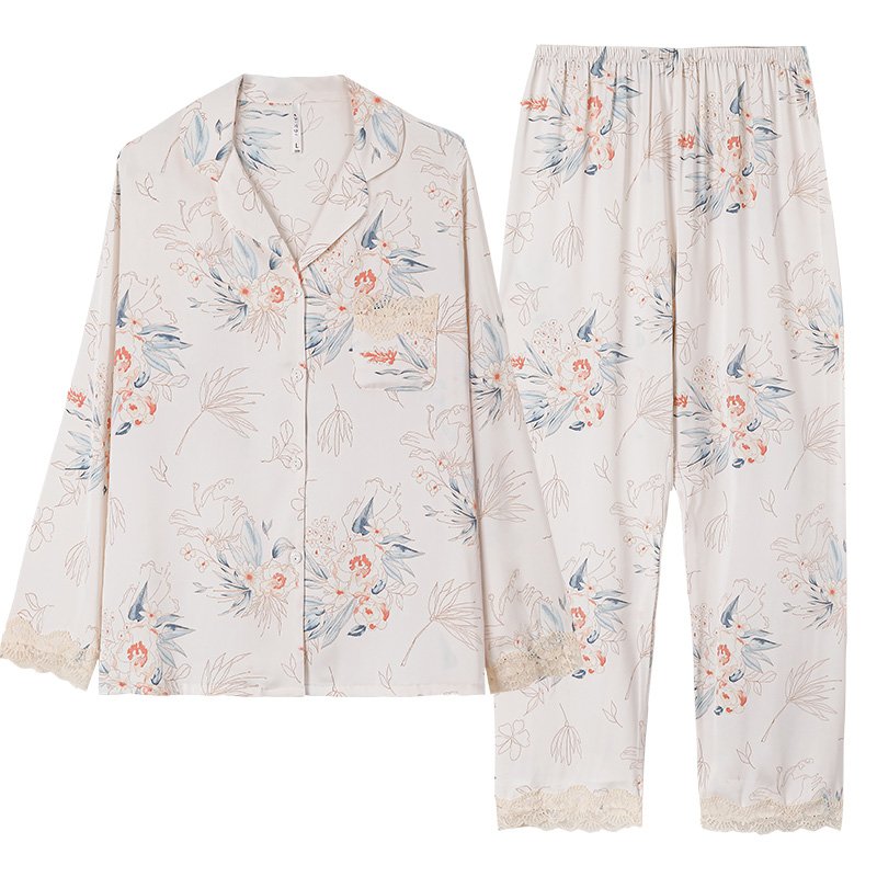 Vapetix M-XXL Xuan Ke'er 2025 Autumn New Luxury Silk Long-Sleeve Long Pants Loose Pajama Set Home Wear M-2XL