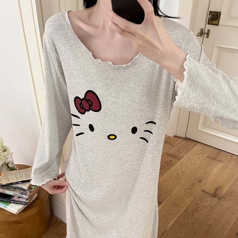 Vapetix M-XXL New Treasure (Autumn 80) Fall Medium-Long Loose Women's Cute and Sweet Cartoon Ribbed Pit Strip Cot