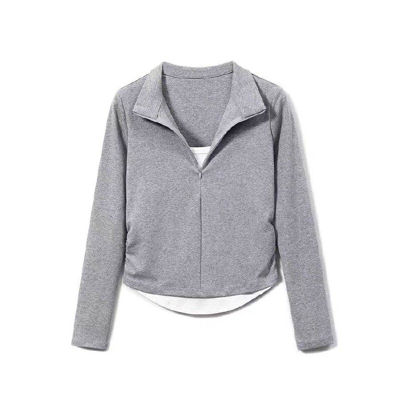 Vapetix M-4XL 40-count 1x1 thread cotton T-shirt, spring/autumn long-sleeve style—short, slim-fit, faux two-piece – Bild 2