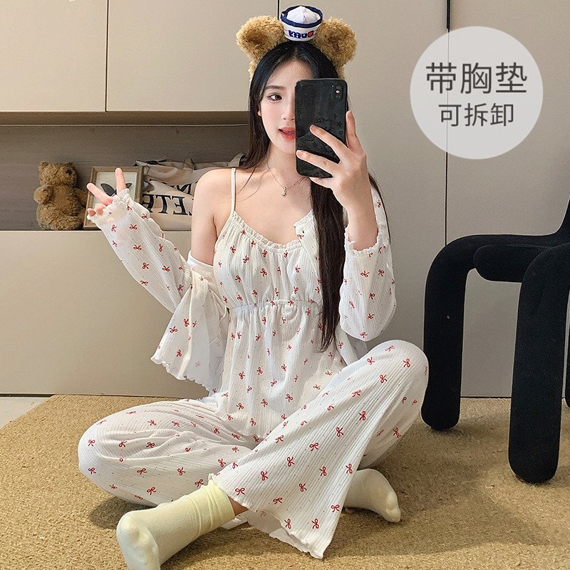 Vapetix M-XXL 【Qiao Mengran】6535 Cotton Nightgown for Women Autumn Long Sleeve with Breast Pad 2025 Fashion Sexy - 图片 4