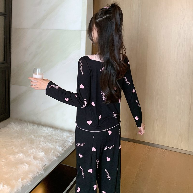 Vapetix M-XXL StarHao Modal 2-Piece Set – Fixed Padded Crew Neck Cardigan, Black Long-Sleeve Loungewear with Full