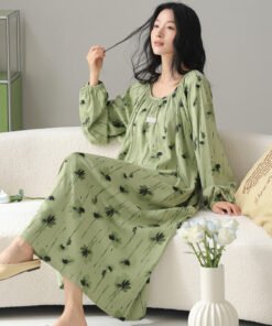 Vapetix 160(M)-175(XXL)  Cotton Autumn New Women's Pajamas Cute Long-Sleeved Nightgown Casual Plus Size Thin Long Dress Home