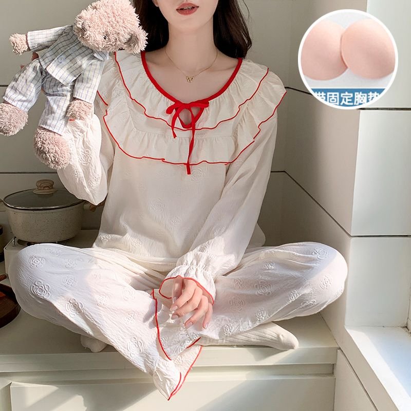 Vapetix M-XXL Women's Autumn New Knit Cloud Cotton Ribbed Braided Cup Sweet Princess Style Long Sleeve Set – Bild 3