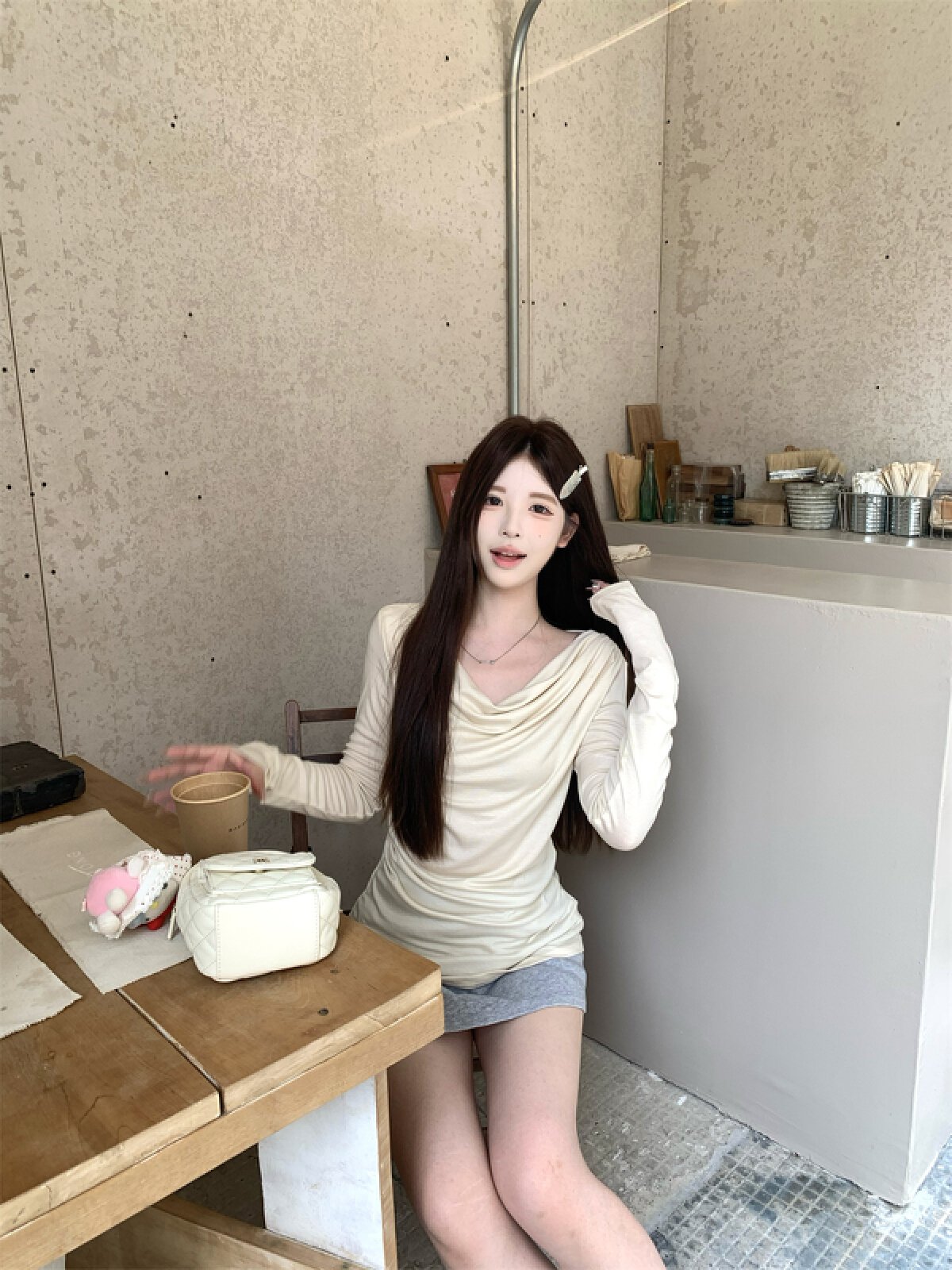 Vapetix S-XL Photographed Autumn Korean Version Pure Desire Nipple Collar Elegant Gentle Youthful Slimming Long – Bild 3