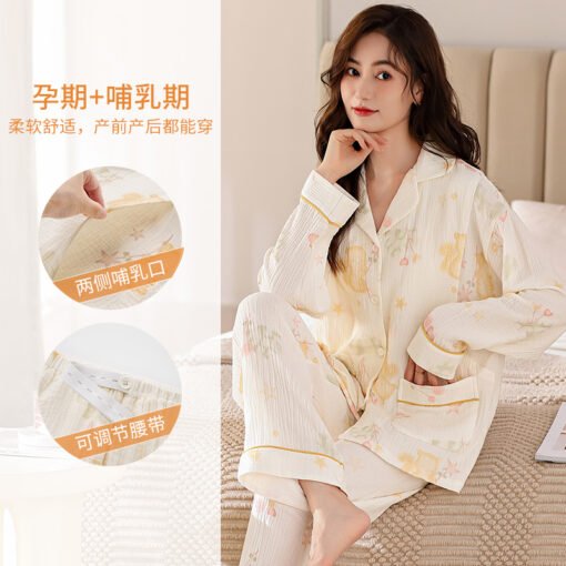 Vapetix M-XXXL  Women's Postpartum Wear Set - 100% Cotton Gauze Collarless Open-Front Top and Long-Sleeve Long Pant – Bild 2