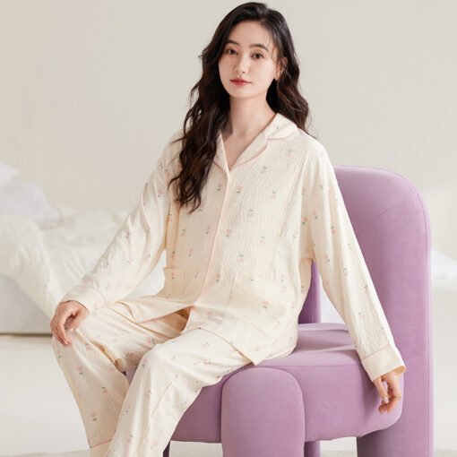 Vapetix M-XXL  Women's Cloud Cotton Gauze Cardigan Pregnancy Spring and Autumn Season Postpartum Nursing Home Set