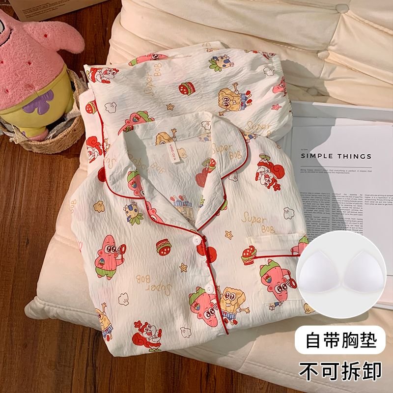 Vapetix M-XXL Women's New Fall Pajama Set with Bralette Knit Cloud Cotton Cardigan Sweet Long Sleeve Home Wear Su – Bild 2