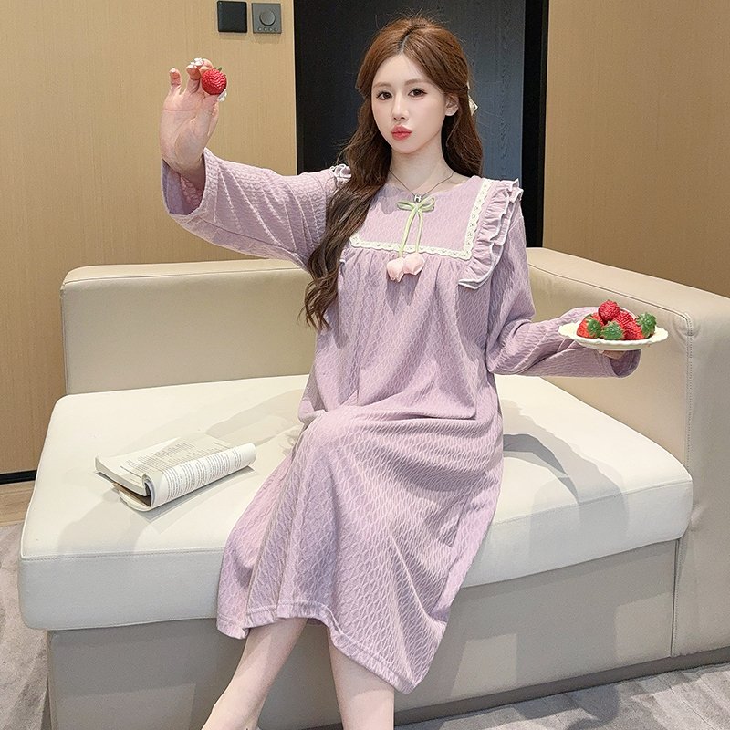 Vapetix M-5XL Floral Print Nightgown for Women - Spring and Autumn Season, Sweet Princess Style, Long Sleeve, Med – Bild 2