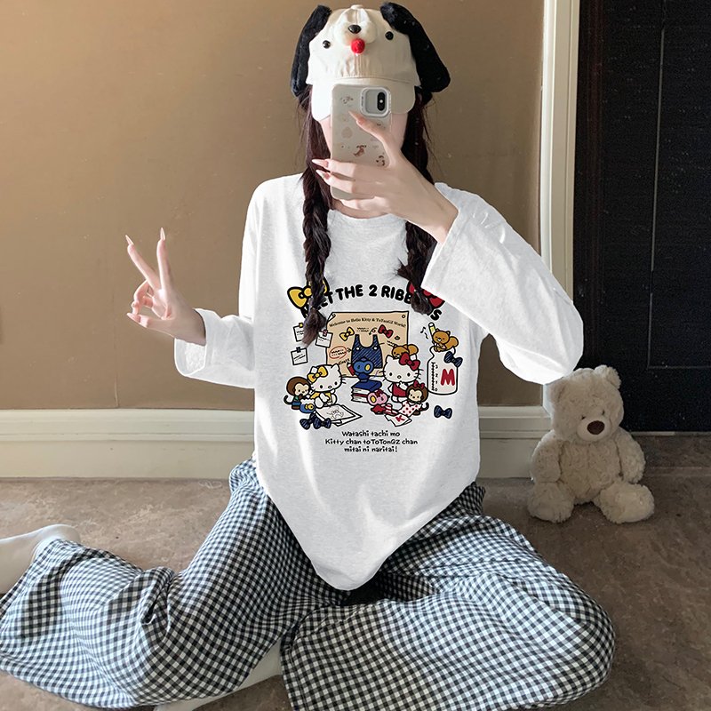 Vapetix M-XXL Orange Heart 【Batch 15】Autumn New Women's Sleepwear Top Pure Cotton Pants Cloud Cotton Cute Cartoon - 图片 2