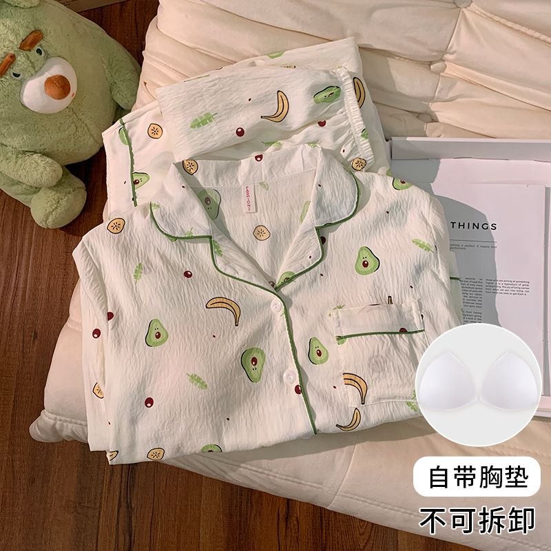 Vapetix M-XXL Women's New Fall Pajama Set with Chest Pad Knit Cloud Cotton Cardigan Sweet Long Sleeve Homecoming