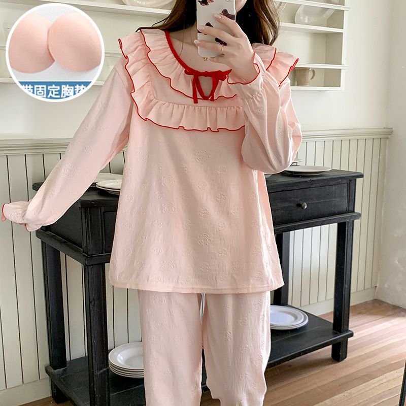 Vapetix M-XXL Women's Autumn New Knit Cloud Cotton Ribbed Braided Cup Sweet Princess Style Long Sleeve Set – Bild 4