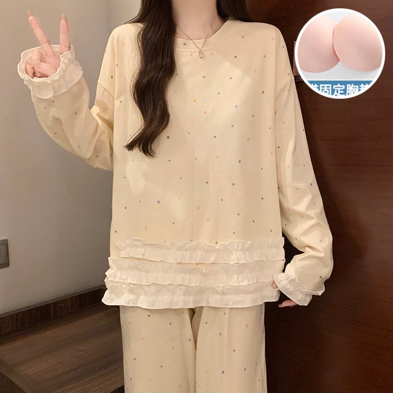 Vapetix M-XXL Women's 2025 Autumn Cotton-Poly Blend Pullover Top with Collar and Long Pants Sleepwear Set (180g, – Bild 4