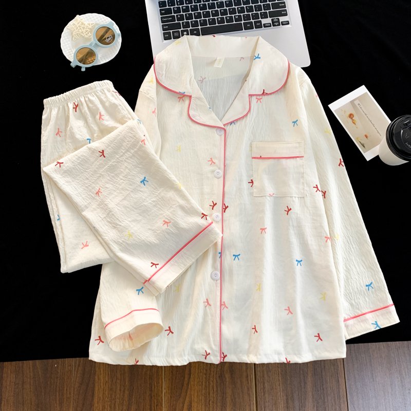 Vapetix M-XXL Women's Cloud Cotton Collarless Open Front Long Sleeve Long Pants Pajama Set for Autumn 2025 Leisur