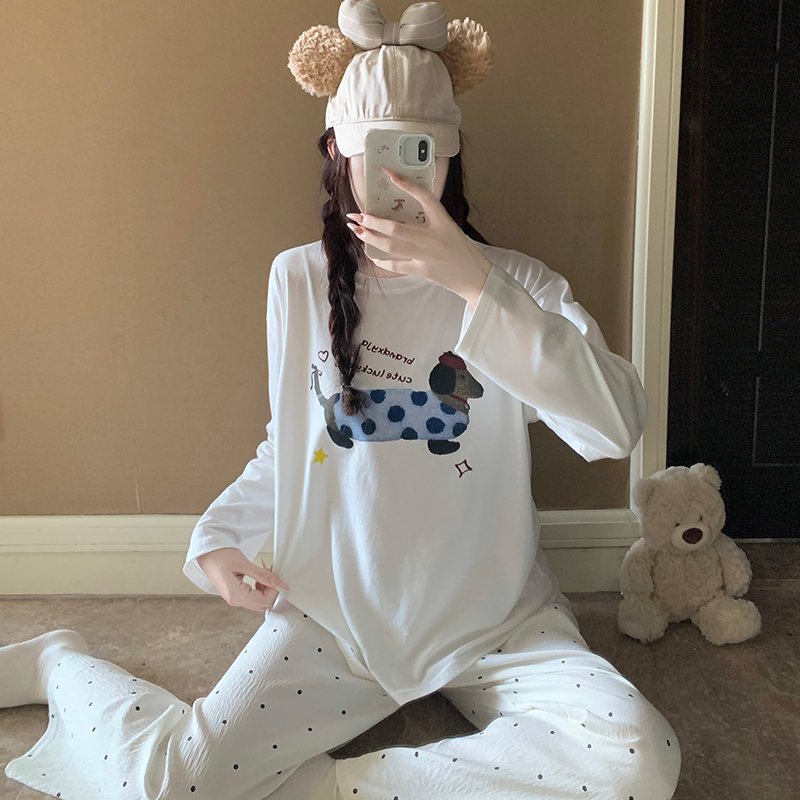 Vapetix M-XXL Orange Heart 【Batch 15】Autumn New Women's Sleepwear Top Pure Cotton Pants Cloud Cotton Cute Cartoon