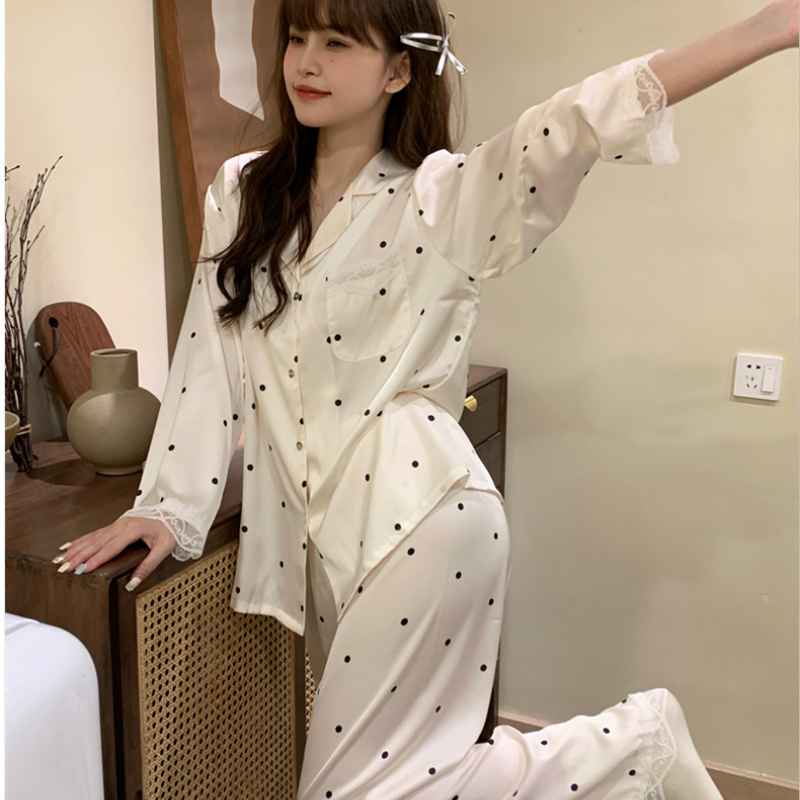 Vapetix M-XL Autumn Sophisticated Ice Silk French-Style Affordable Luxury Polka-Dot Silk Long-Sleeve Outwear-Rea - 图片 3