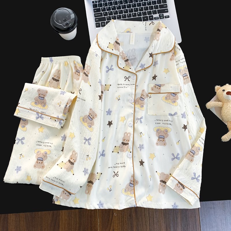 Vapetix M-XXL Qi Mengran 2025 Autumn Cloud Cotton Collarless Cardigan Long-Sleeve Long Pants Women's Set Casual H