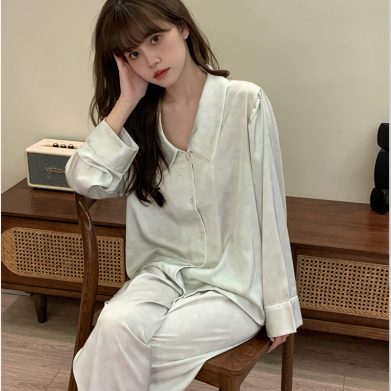 Vapetix M-XL Pajama set for girls, autumn high-end sense, snow silk French light luxury brocade silk long-sleeve – Bild 2