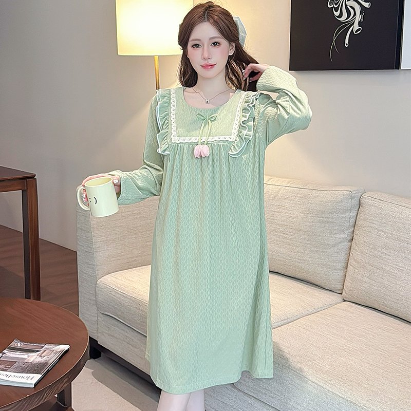 Vapetix M-5XL Lace Pajama Set for Women - Spring and Autumn Sweet Princess Style Long Sleeve Midi Nightgown - Plu – Bild 2