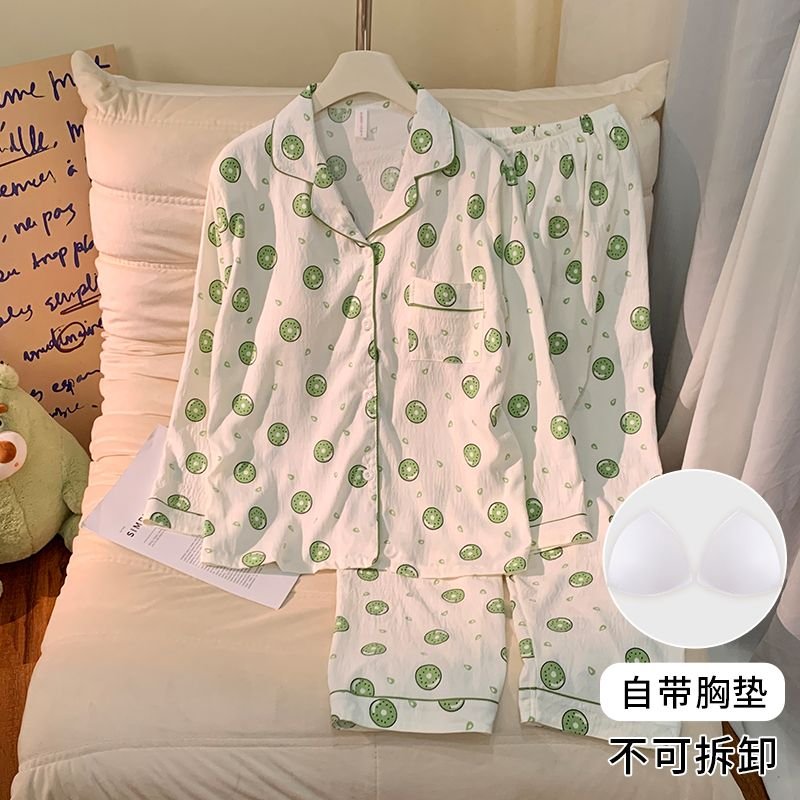 Vapetix M-XXL Women's New Autumn Pajama Set with Chest Pads, Knitted Cloud Cotton Cardigan, Sweet Long-Sleeve Hom – Bild 2